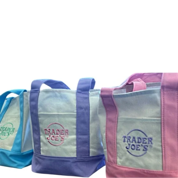 Viral TRADER JOES Mini Pastel Canvas Tote Bag LAVENDER PURPLE - Picture 11 of 12